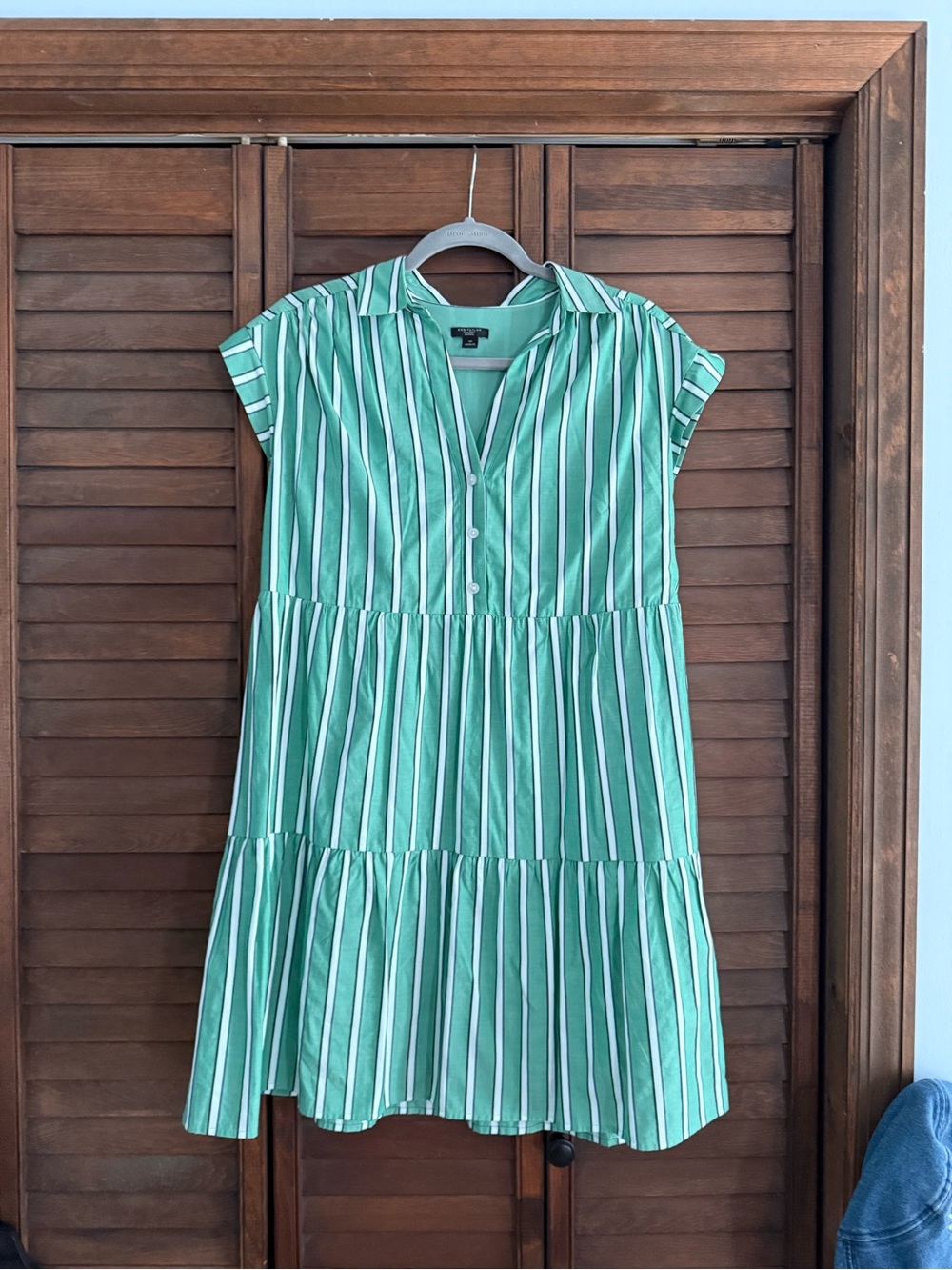 Ann Taylor Green & White Striped Tiered Mini Dress